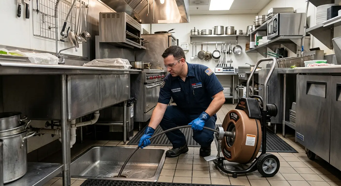 Commercial drain cleaning service in a restaurant kitchen in Allendale